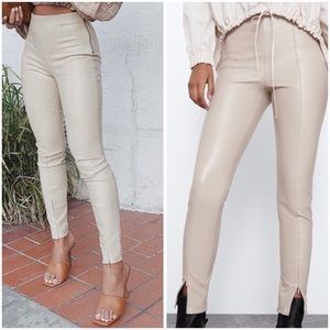 ZARA Cream Faux Leather Leggings